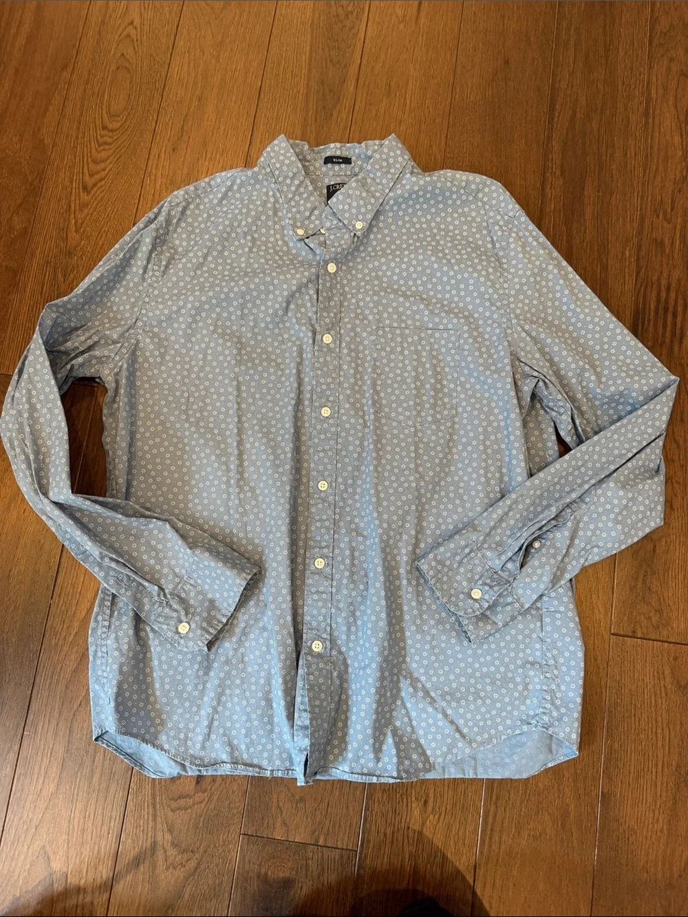 J. Crew Light Blue Floral-Print Button-Down Shirt Size XL Slim Fit - C27-176